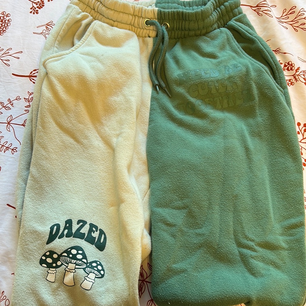 Color block green sweatpants.